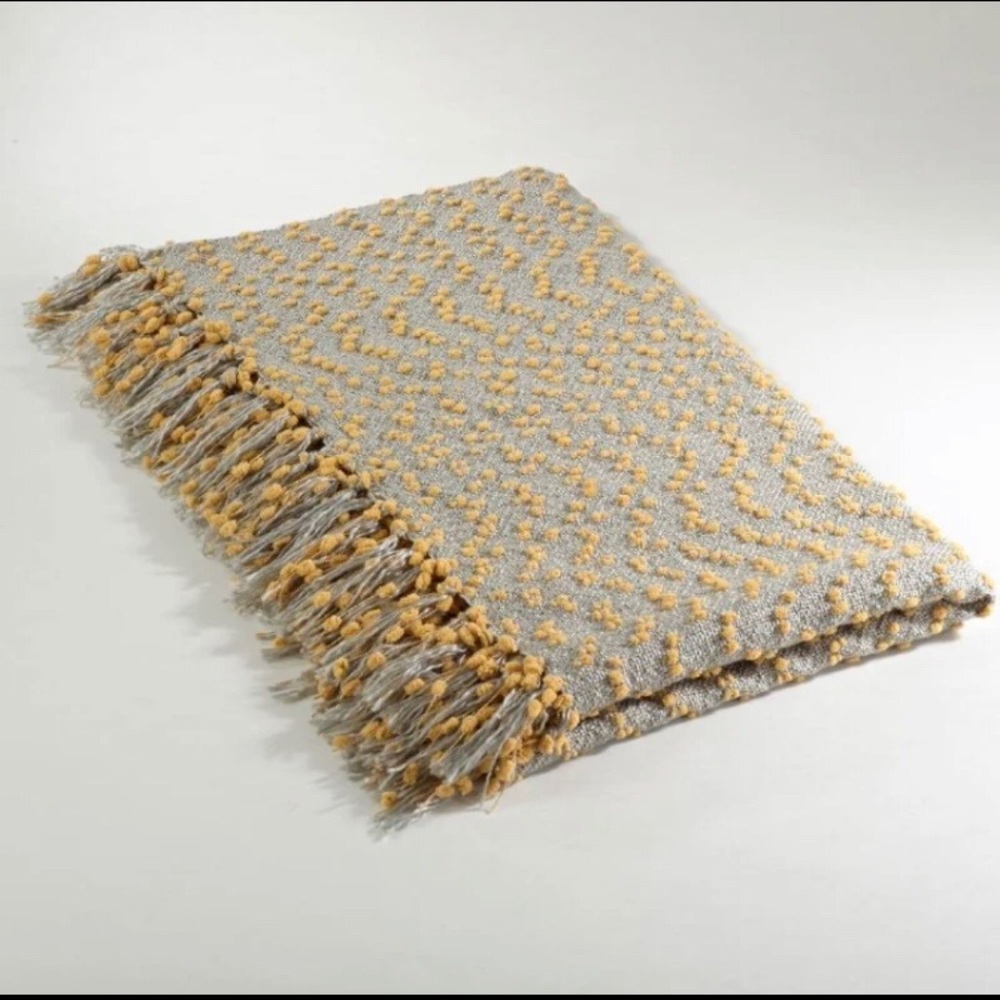 Saro Lifestyle Petite Pompon Design Throw- Saffron